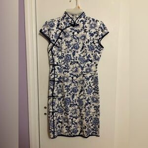 Blue & White Floral Qipao Dress - Traditional Chinese Style